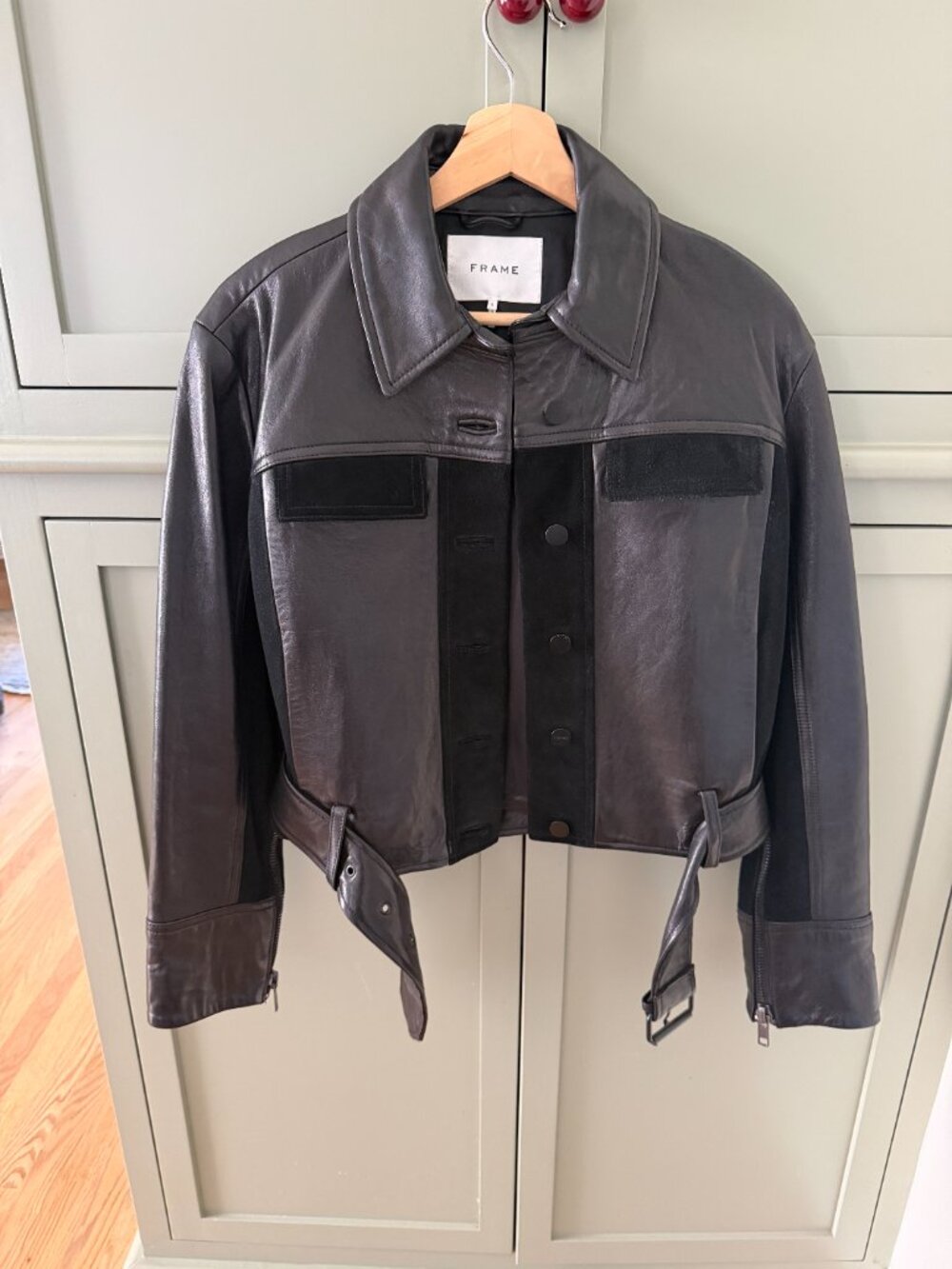 FRAME Black Leather & Suede Moto Jacket -  Size Small
